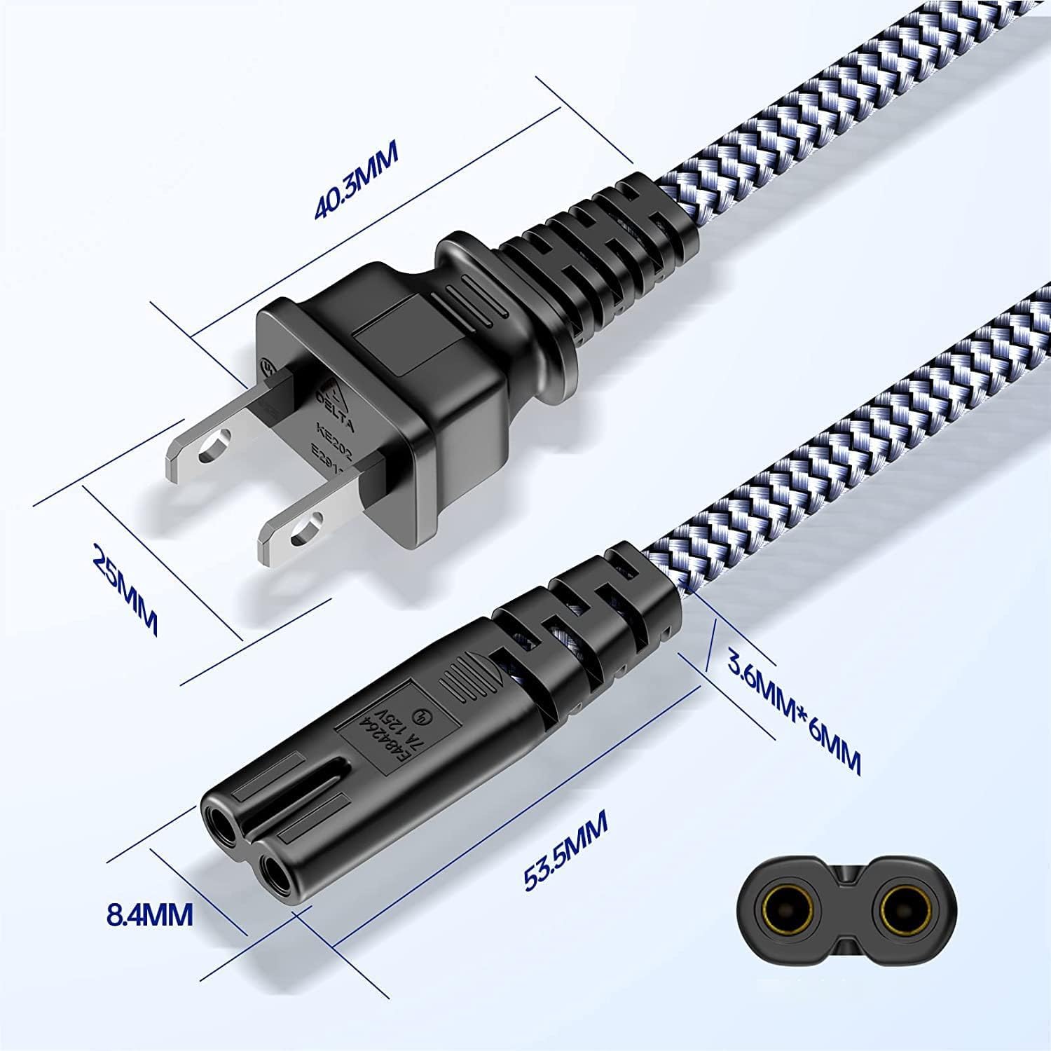 Amazon.com: Power Cord,RIKSOIN Short 2 Prong Power Cable 1.64ft
